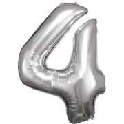 Grosse Zahl 4 Silber Folienballon N34 66 cm x 88 cm