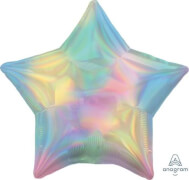 Standard Holographic Iridescent Pastel Rainbow Stern Folienballon S55 verpackt