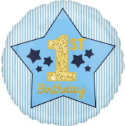Standard 1st Birthday Blue & Gold Junge Folienballon S40 verpackt