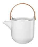 Teekanne mit Holzgriff, weiss