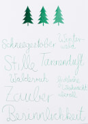 Weihnachtswörterkarte Tannen Schneegestöber