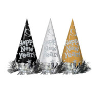 amscan 12 Partyhüte  Happy New Year Metallic Schwarz Silber Gold 22 cm